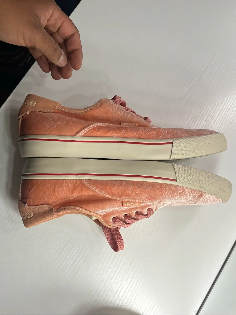 Coach Women’s Pink Velvet Lace-Up Sneakers Size 8